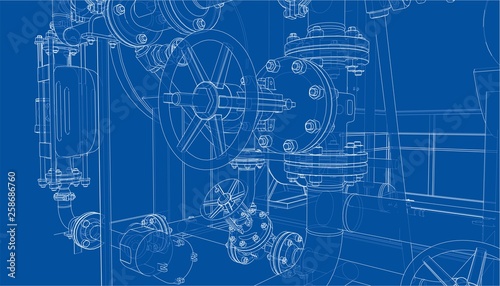 Sketch of industrial equipment. Vector