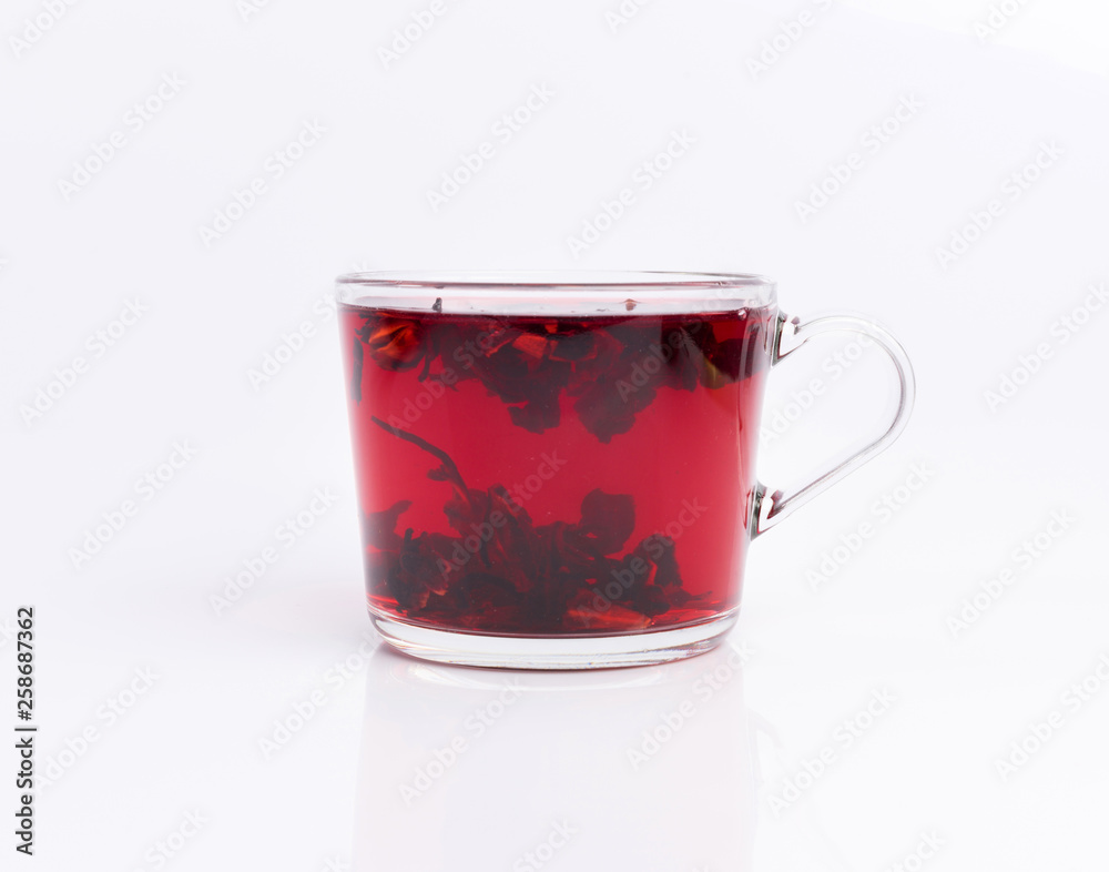 hibiscus tea in the glass cup isolated on white background hibiscus tea in the glass cup isolated on white background