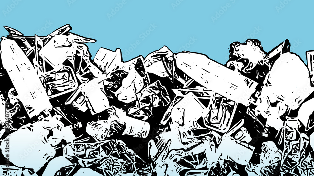 Fototapeta premium Plastic packaging.Illustration of plastic garbage filling the screen. Waste in modern society. Plastic waste in pop art.