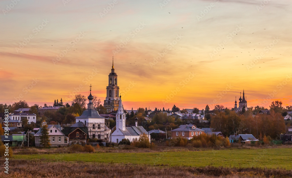 Church in Suzdal in sunrise. Gold ring of Russia
