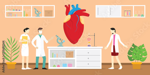 human heart anatomy science analysis health on laboratory with tools equipment - vector
