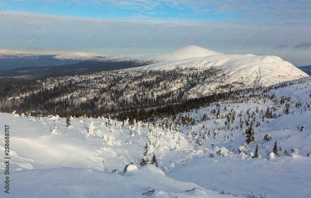 View from Volosynaya Mountain in Kandalaksha in winter, Russia