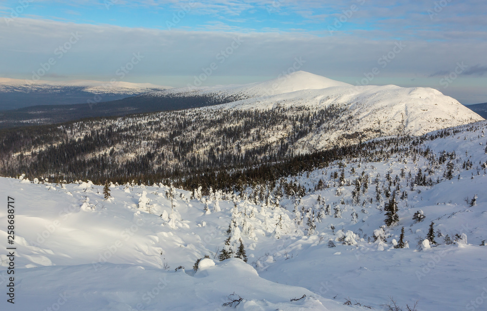 View from Volosynaya Mountain in Kandalaksha in winter, Russia View from Volosynaya Mountain in Kandalaksha in winter, Russia