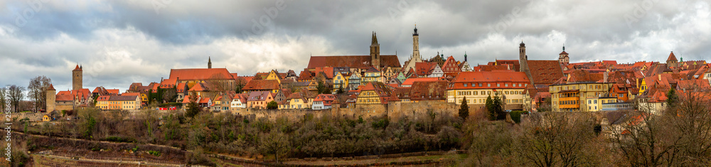 Rothenburg ob der Tauber with traditional German houses, Bavaria, Germany. Panorama
