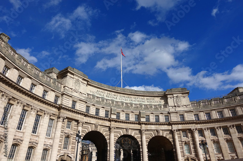 Photo from iconic Admiralty Arch near Trafalgar square on a cloudy blue sky, London, United Kingdom                    