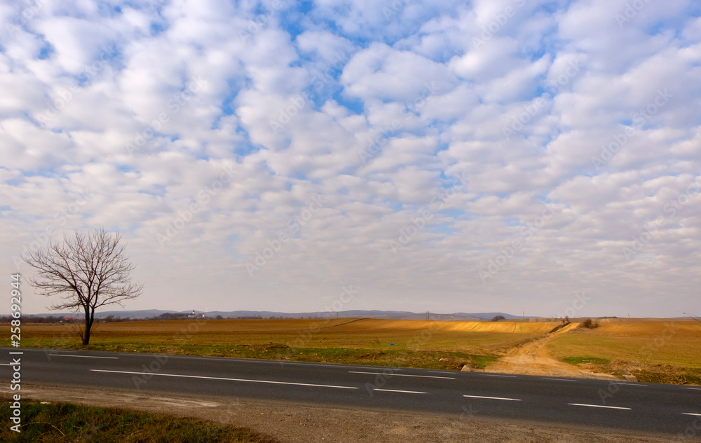 Rural scenery in Moldavia, Romania, along the national road E85