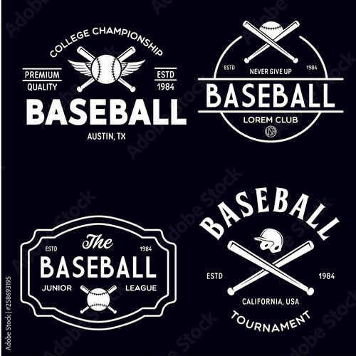 Set of vintage baseball typography emblems, sports logos and design elements. Logotype templates and badges.