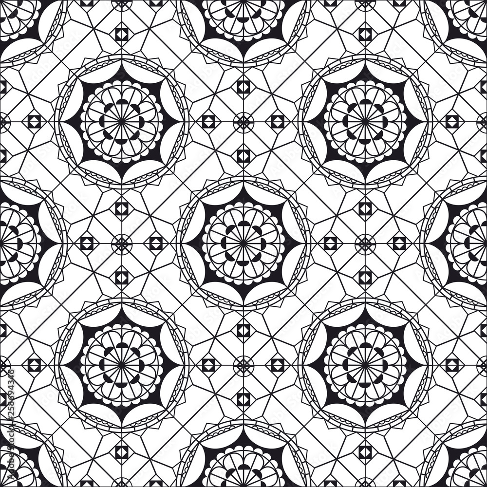 Spanish lace vector monochrome seamless pattern