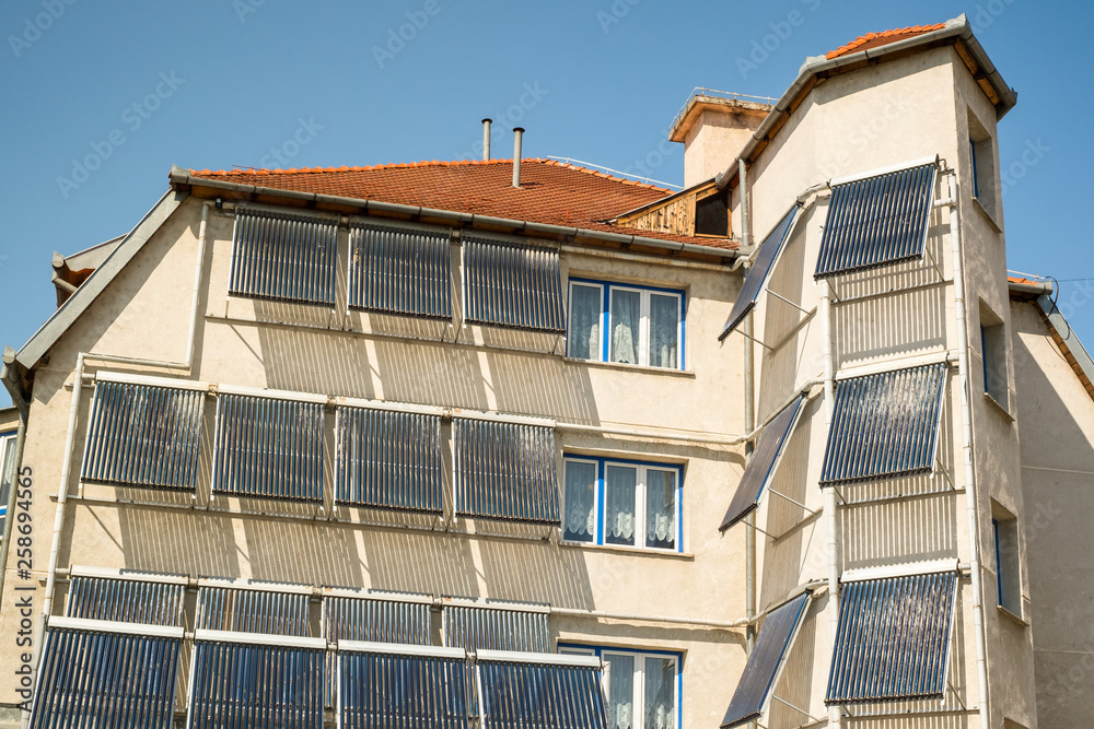 Solar water heating system on a building