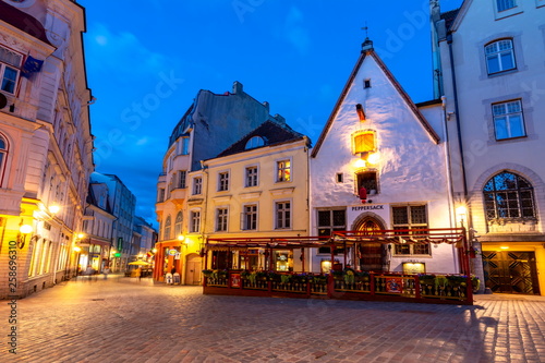 Night streets of Tallinn old town, Estonia