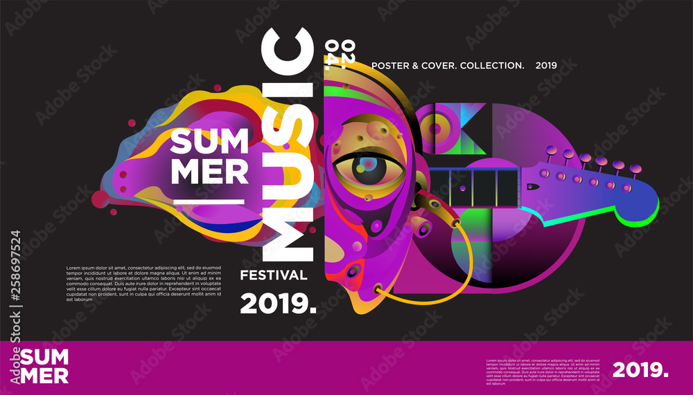 Plakat Summer Colorful Art and Music Festival Banner and Cover Template for Event, Magazine, and Web Banner.