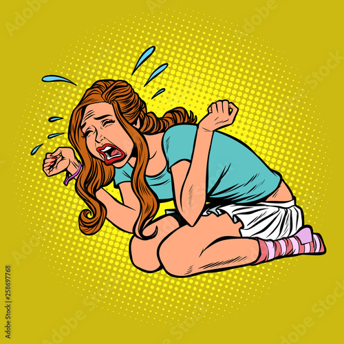 woman crying hysterical, panic stress