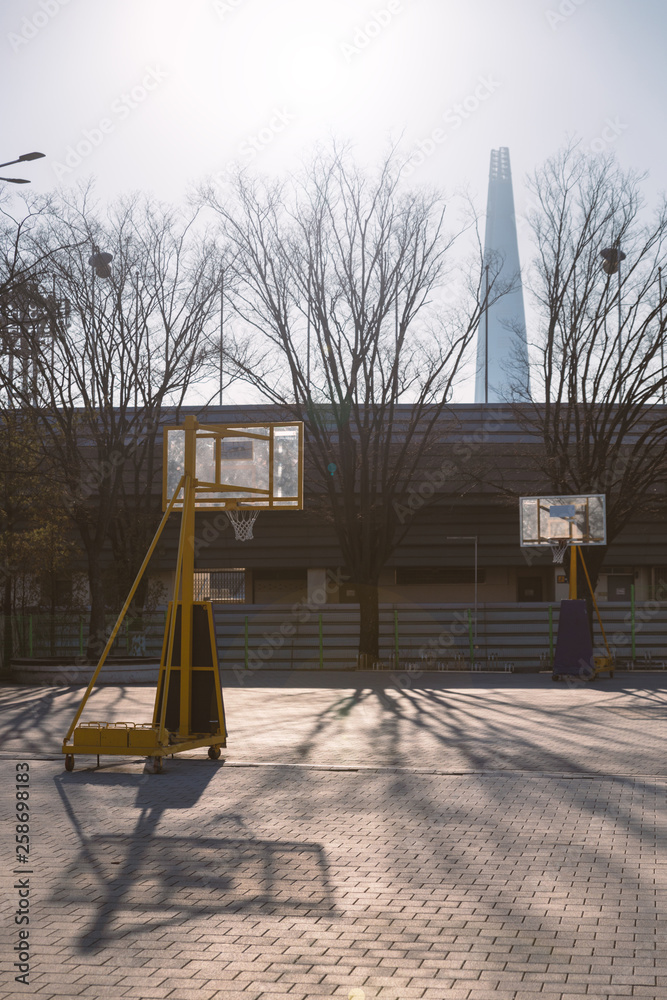 Empty basketball playground in the park in Seoul, Korea Empty basketball playground in the park in Seoul, Korea