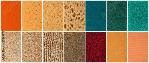 A set of different surfaces of natural and synthetic sponges.