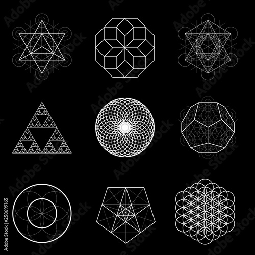 Sacred geometry vector design elements. Alchemy, religion, philosophy, spirituality, hipster symbols.