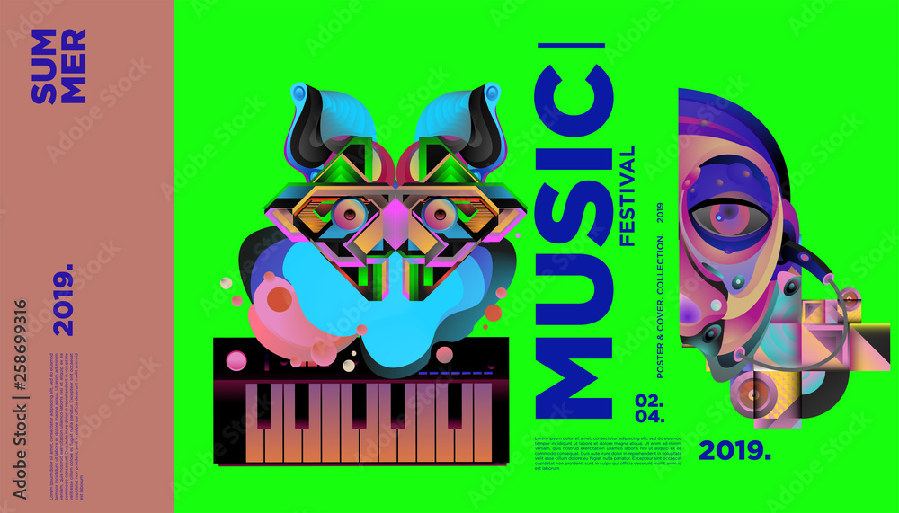 Fototapeta premium Summer Colorful Art and Music Festival Banner and Cover Template for Event, Magazine, and Web Banner.