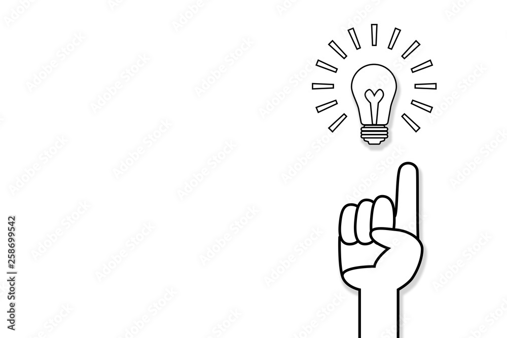 Light bulb idea and hand with fingers pointing up Light bulb idea and hand with fingers pointing up
