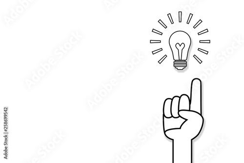 Light bulb idea and hand with fingers pointing up