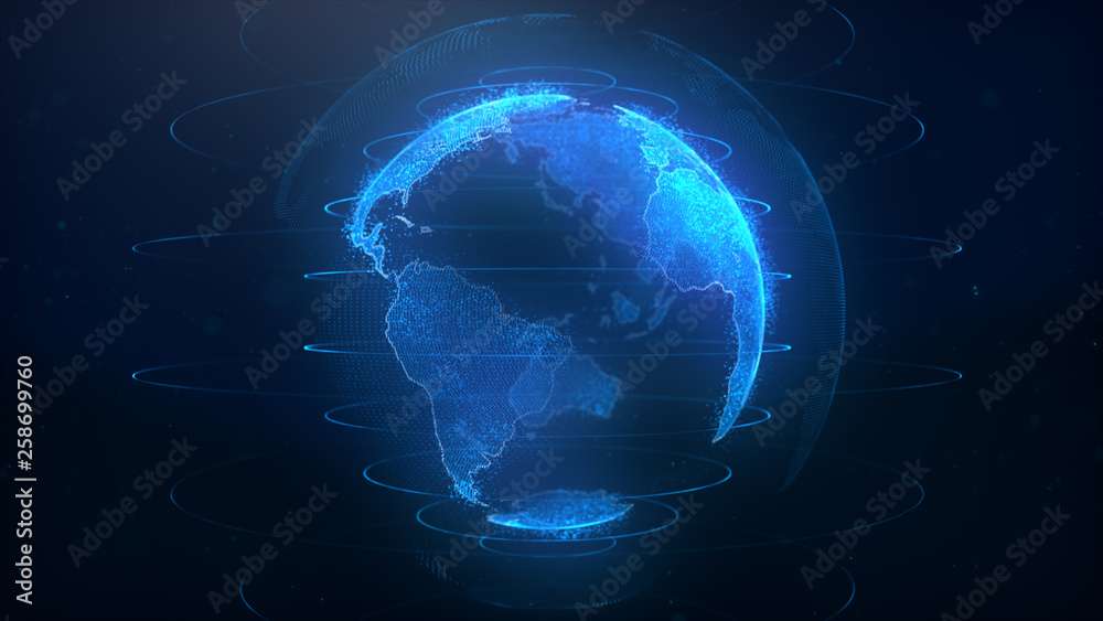 3d rendering abstract globe virtual planet Earth. Digital technology planet. 3d rendering abstract globe virtual planet Earth. Digital technology planet.