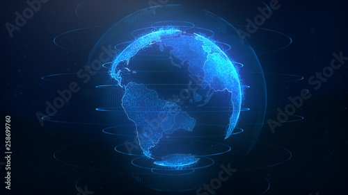 3d rendering abstract globe virtual planet Earth. Digital technology planet.