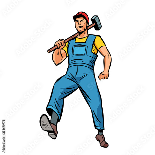 working with hammer employee specialist worker isolate on white background
