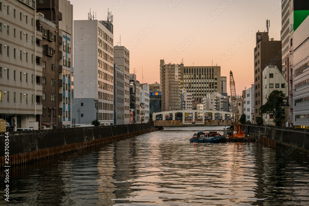 東京の都市風景　夕方の豊海橋
