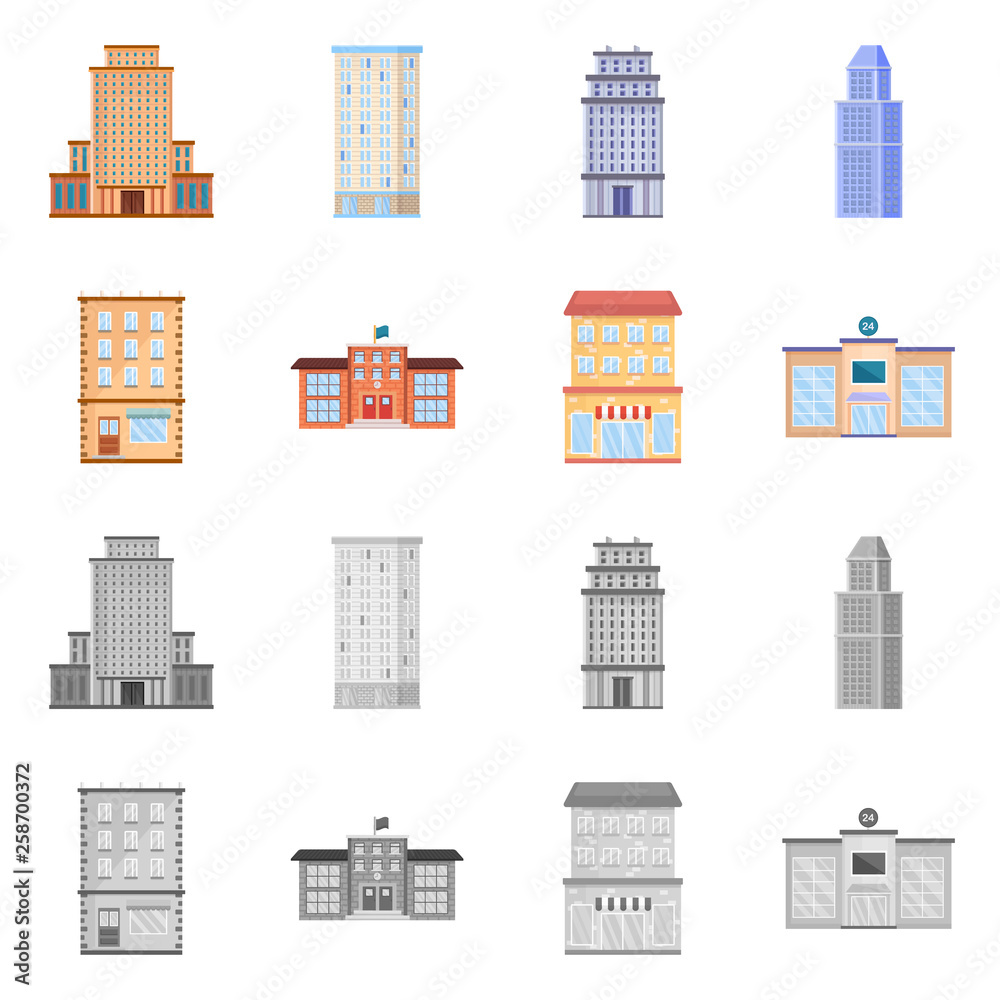 Isolated object of municipal and center icon. Set of municipal and estate stock symbol for web. Isolated object of municipal and center icon. Set of municipal and estate stock symbol for web.