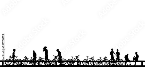 Silhouette group friend  and bike relaxing on white  background © rathchapon