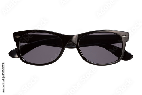 Stylish unisex sunglasses on a white background. Front view. 