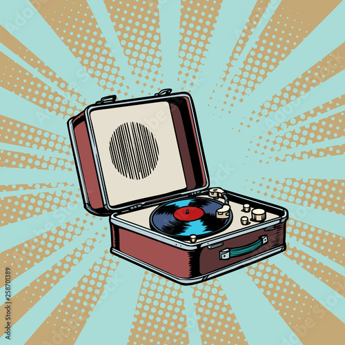retro vinyl record player pop art background