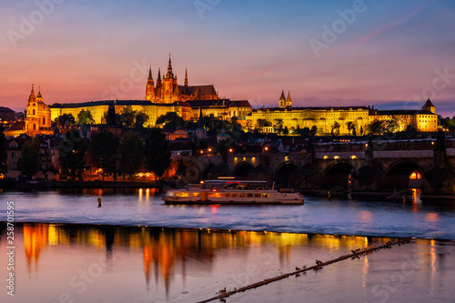 City Of Prague Twilight River View In Czechia