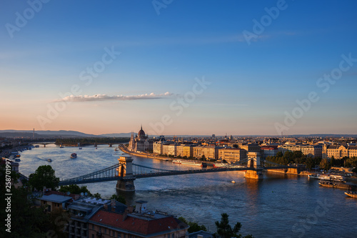 City Of Budapest And Danube River At Sunset