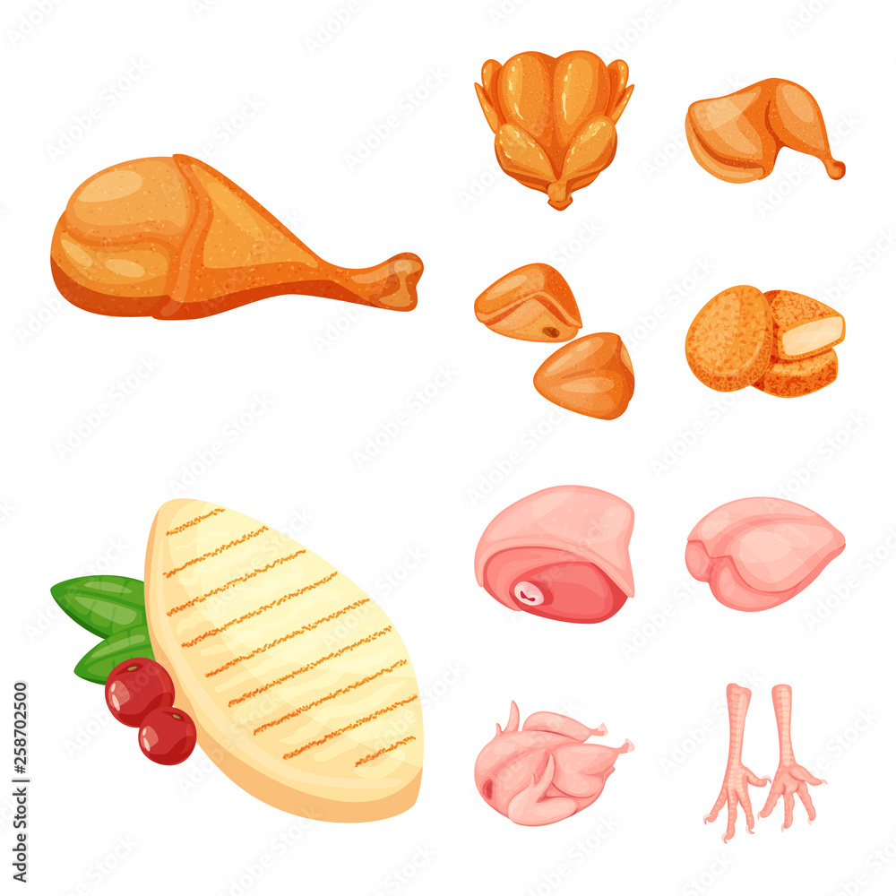 Vector design of meat and raw icon. Collection of meat and grilled stock symbol for web. Vector design of meat and raw icon. Collection of meat and grilled stock symbol for web.