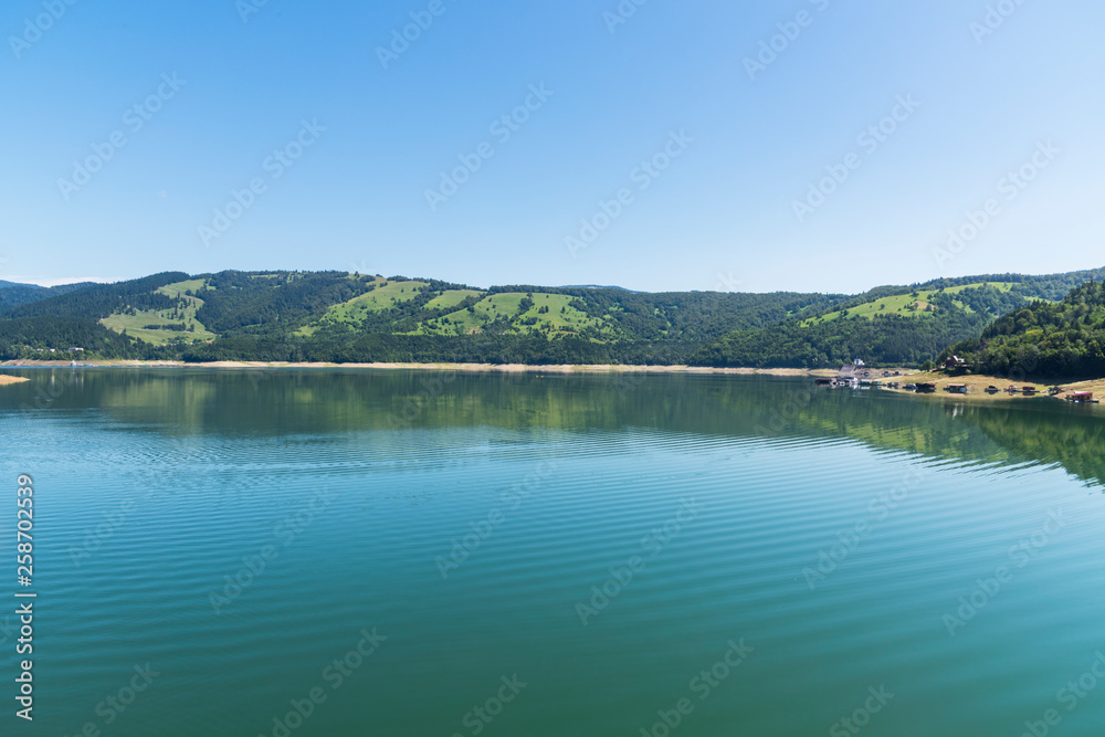 A view of Bicaz lake behind the Bicaz Dam, Romania	