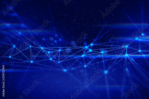 Fotografía particle star dust, data deep learning hologram robotic, ai technology neon glow