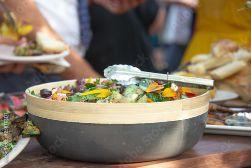 fancy fine-dining Garden bbq salad served outside