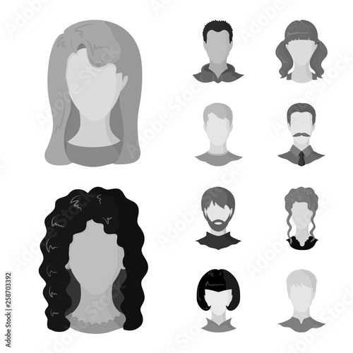 Vector illustration of character and profile sign. Set of character and dummy vector icon for stock.