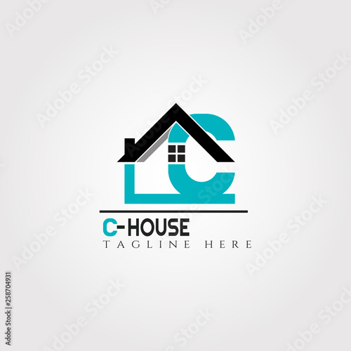 House icon template with C letter, home creative vector logo design, architecture,building and construction, illustration element