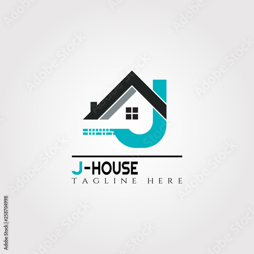 House icon template with J letter- home creative vector logo design, architecture, building and construction