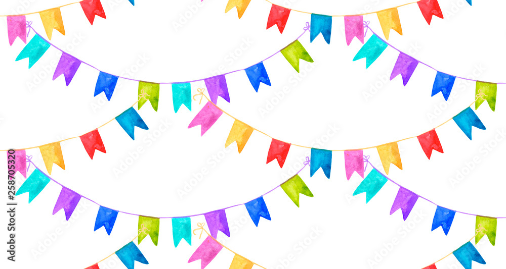Obraz premium Colorful watercolor garland pattern Holiday background