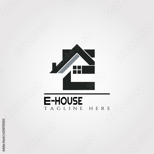 House icon template with E letter, home creative vector logo design, architecture,building and construction, illustration element