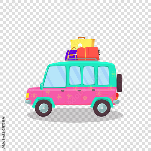 Modern Car with Spacious Trunk and Luggage. Voyage