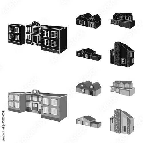 Vector design of facade and housing logo. Set of facade and infrastructure vector icon for stock.