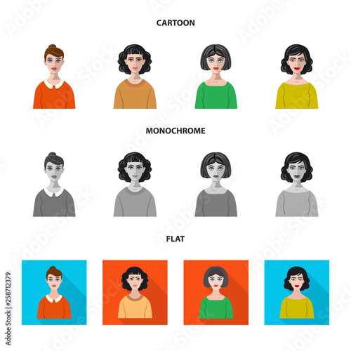 Vector design of hairstyle and profession  logo. Set of hairstyle and character  vector icon for stock.