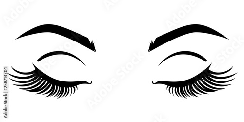 Eyelash extension logo. Vector illustration with closed eyes.
