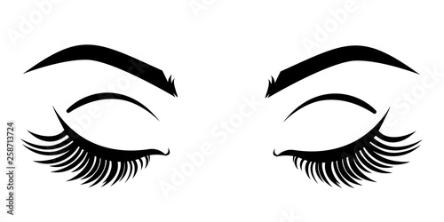 Eyelash extension logo. Vector illustration with closed eyes 