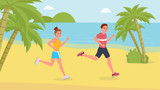 Jogging sport people on the beach