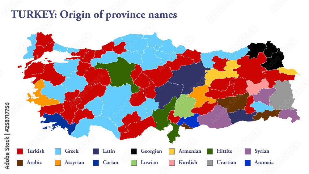 Naklejka premium Origins of the names of Turkish provinces