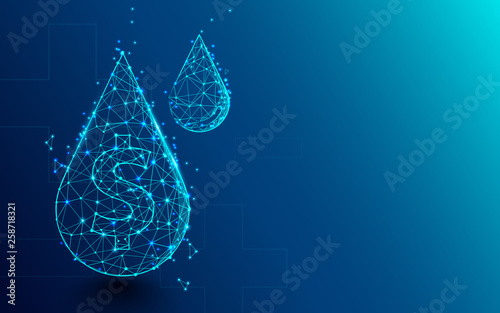 Oil drop with dollar sign from lines, triangles and particle style design. Illustration vector