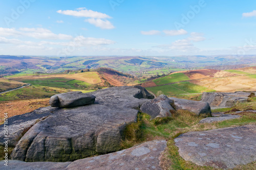 From the gritstone slabs on top of Higger Tor out across the Derbyshire Peak District.